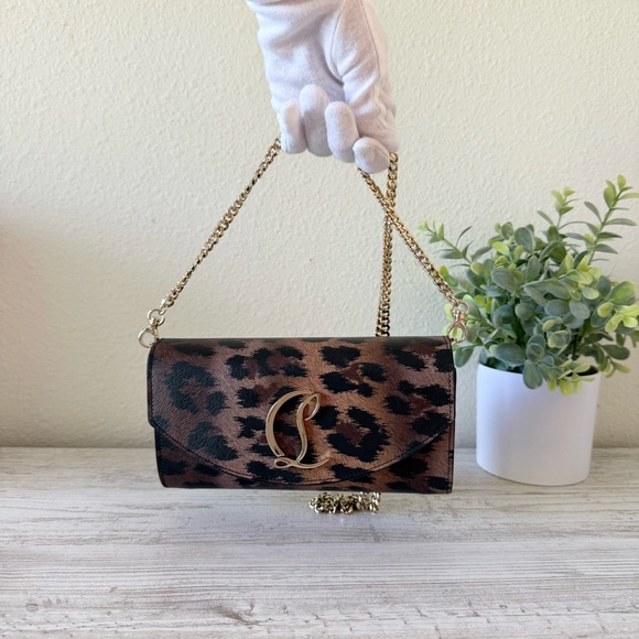 New Christian Louboutin Loubi54 Animal print mini bag wallet with chain - Picture 4 of 15